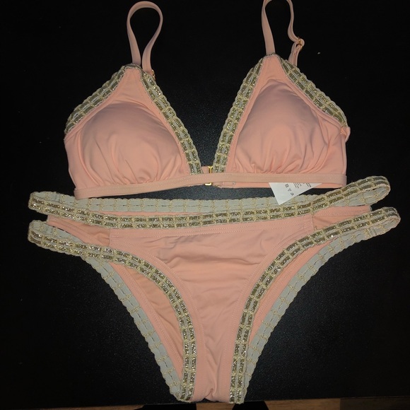 The Bikini Lab Other - Bikini Lab Pink Gold Strappy Metallic Bikini